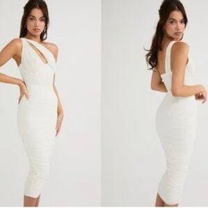 House of CB Valentina IVORY ASYMMETRIC CUTOUT MIDI/Maxi DRESS